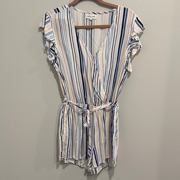 Bella Dahl Pants - Bella Dahl Striped V-Neck Romper in Navy, Peach, Cream